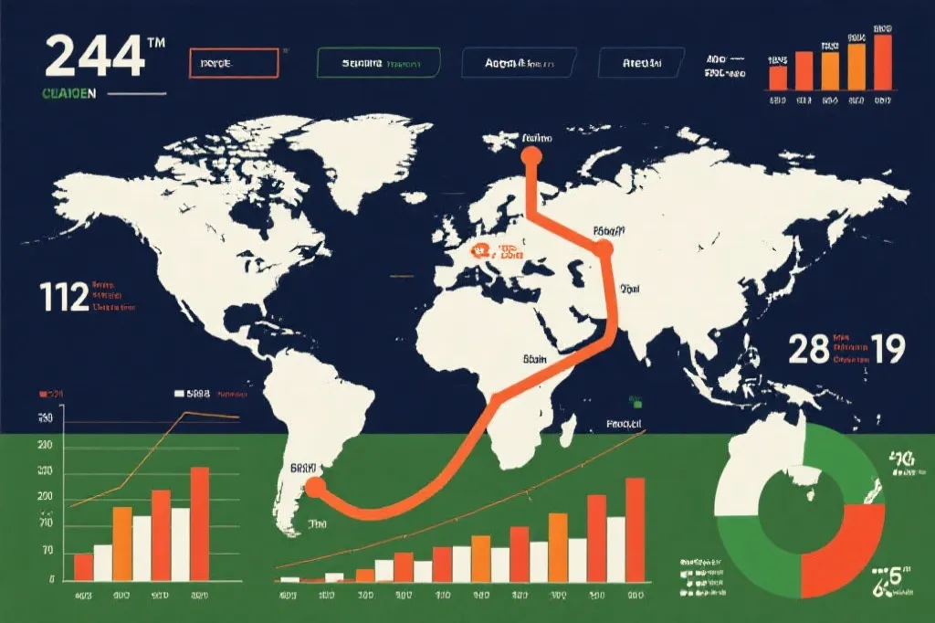 体育统计图表与世界地图，突出晋级路线